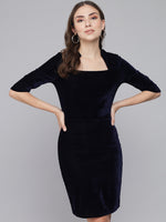 One Piece Bodycon Velvet Party Dress Navy Blue