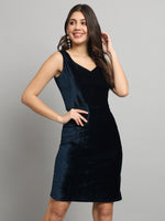 Sleeveless Velvet Bodycon Party Dress Peacock Blue