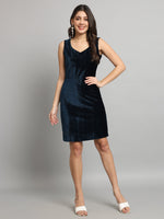 Sleeveless Velvet Bodycon Party Dress Peacock Blue