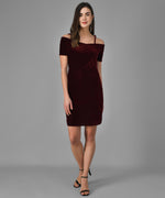 Short Sleeves Off-Shoulder Bodycon Party Women Maroon