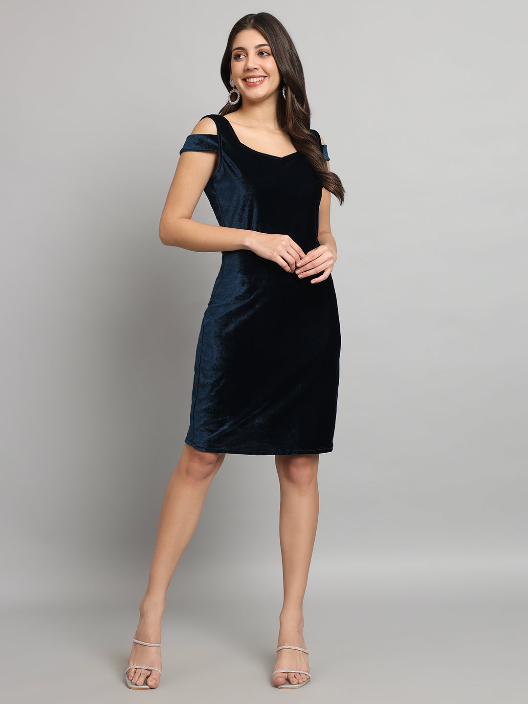 Cold Shoulder Bodycon Party Dress Peacock Blue