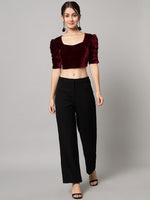 Puff Sleeves Velvet Blouse Tops Maroon