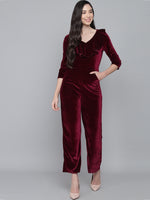 One Piece Half Sleeves Jumpsuit Wine