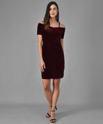 Short Sleeves Off-Shoulder Bodycon Party Women Sporty Maroon