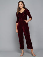 One Piece Half Sleeves Jumpsuit Dark Wine