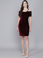 Short Sleeves Off-Shoulder Bodycon Party Women Scarlet Maroon