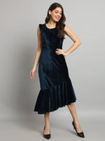 A-Line Ruffle Bottom Sleeveless Party Dress Peacock Blue