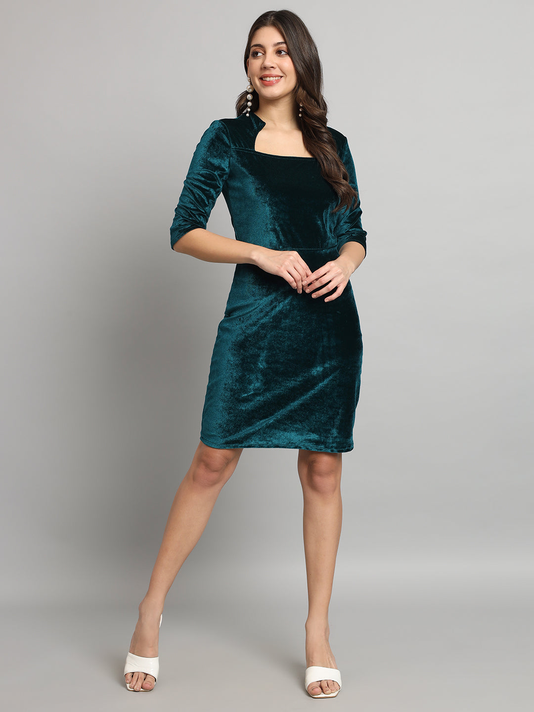 One Piece Bodycon Velvet Party Dress Rama Green