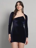 Asymmetrical Neckline & Detachable Sleeve Design Velvet Co-Ord Dress