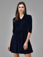 A-Line Quarter Sleeves V-Neck Party Dress Navy Blue