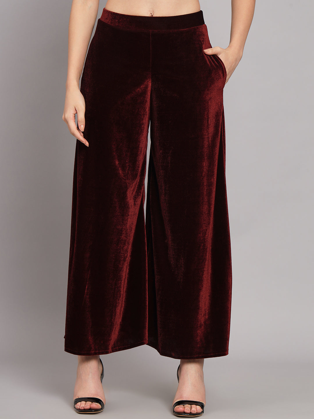 One Sleeve Crop Top with Palazzo Party Co-Ord Set Maroon