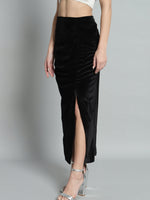 Ankle Length Long Ruched Party Skirt Black