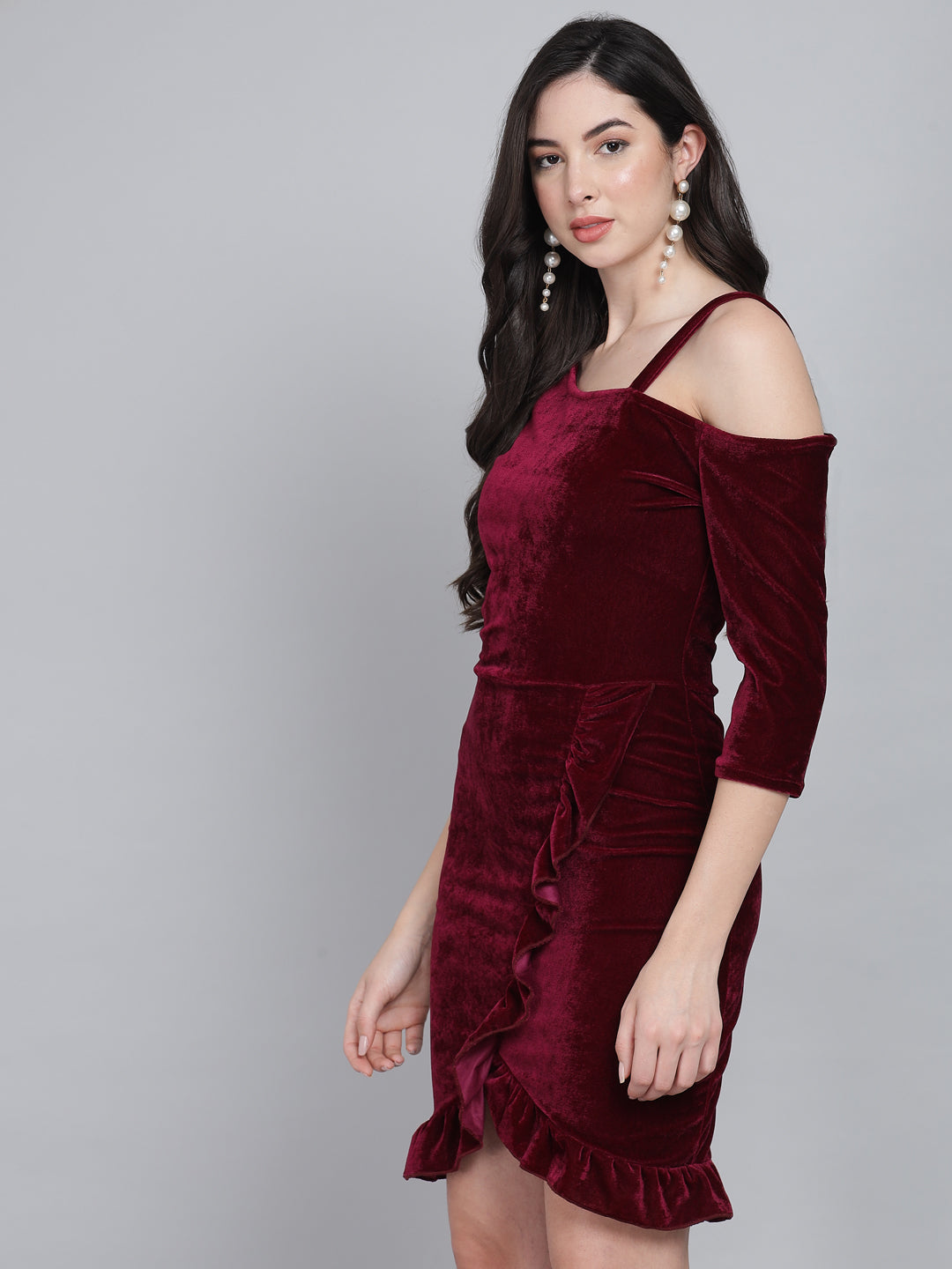 One Shoulder Bodycon Half sleeves Party Dress Wine