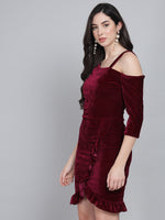 One Shoulder Bodycon Half sleeves Party Dress Wine