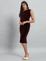 Back Slit Bodycon Party Dress One Shoulder Sporty Maroon