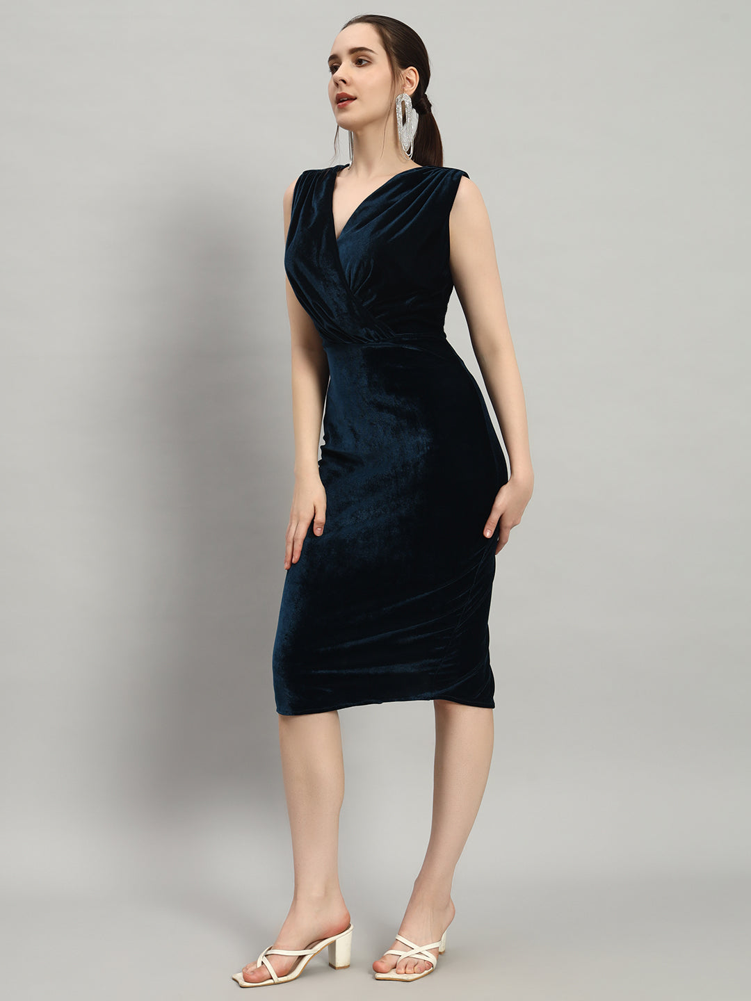 Deep V-Neck Sleeveless Bodycon Party Dress Peacock Blue