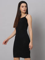 Shiny Lycra Sleeveless Bodycon Party Black Dress