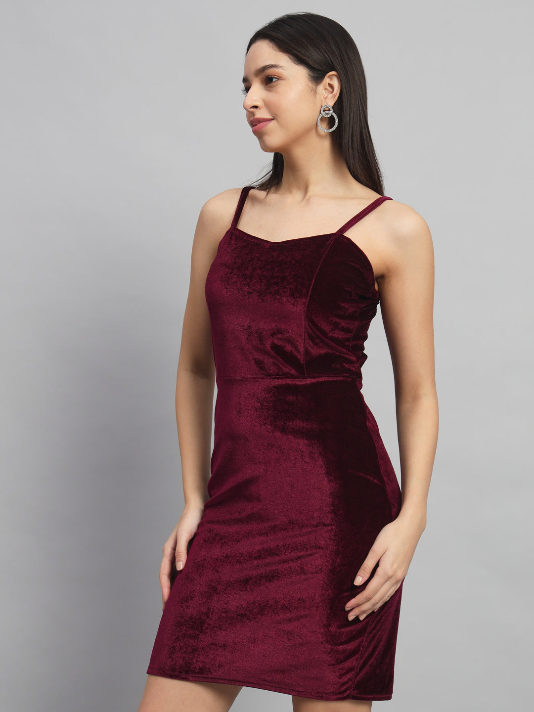 Shoulder Strap Sleeveless Bodycon Party Dress Sporty Maroon