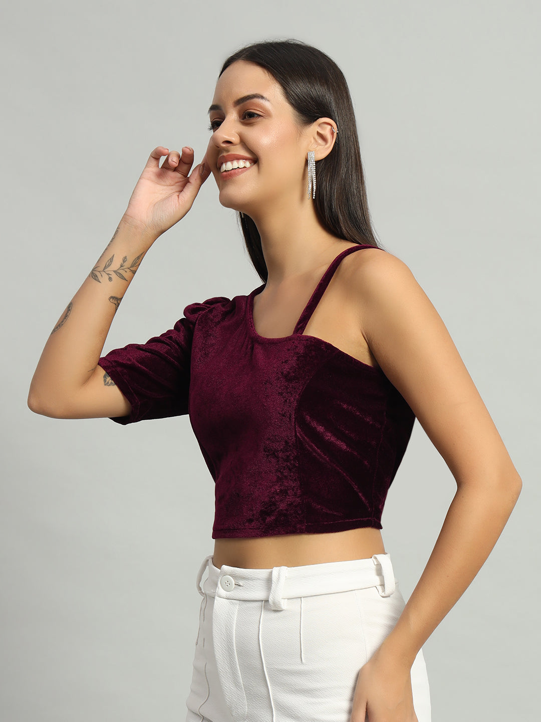 Readymade Blouse One Puff Sleeve Party Choli Wine