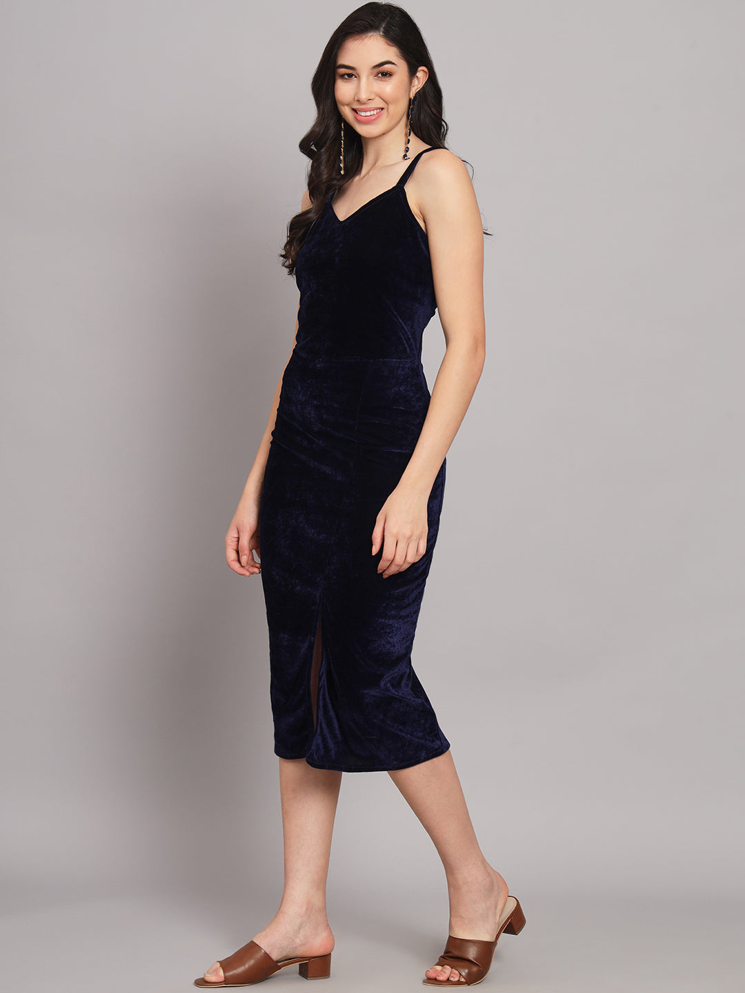 Flattering Cut Sleeveless Bodycon Party Dress Midnight Navy Blue