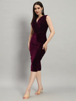 Deep V-Neck Shiny Velvet Sleeveless Party Dress Scarlet Wine