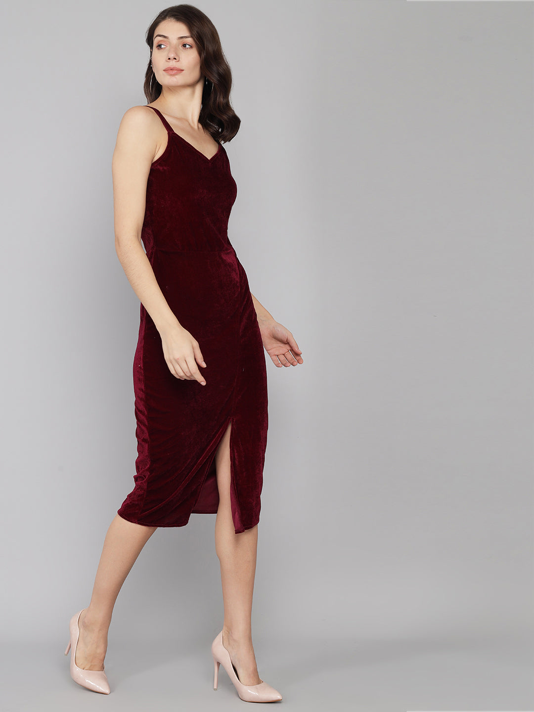 Flattering Cut Sleeveless Bodycon Party Dress Maroon