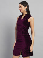 Mandarin Neck Sleeveless Bodycon Party Dress Wine