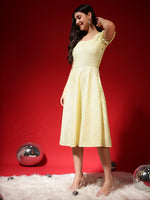 Textured Fit & Flare Midi Dress for Women with Two Side Pockets