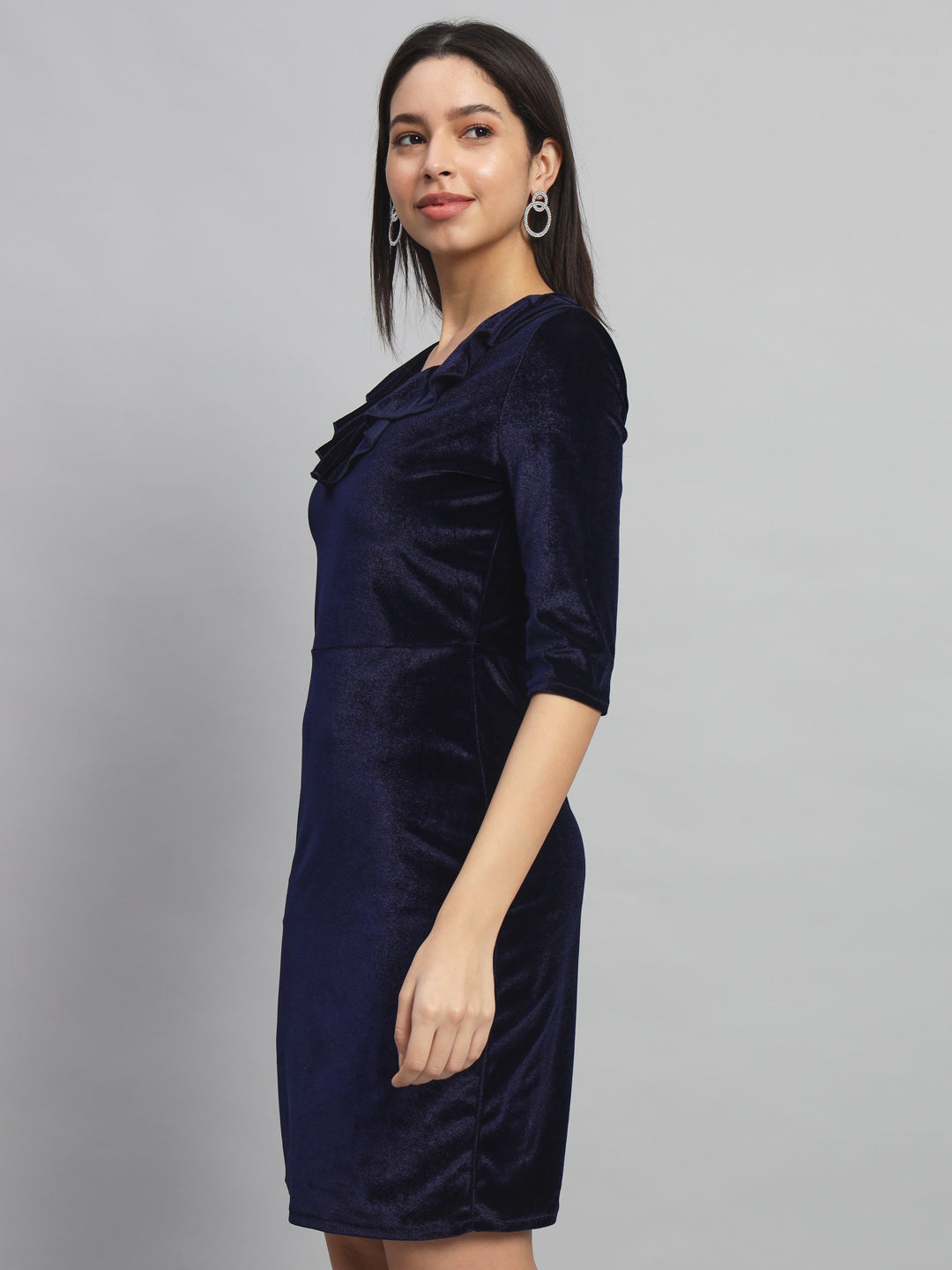 Half Sleeves Above Knee Party Dress Navy Blue