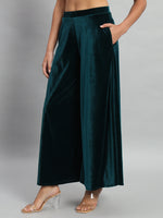 Women Velvet Wide Leg Palazzos Rama Green