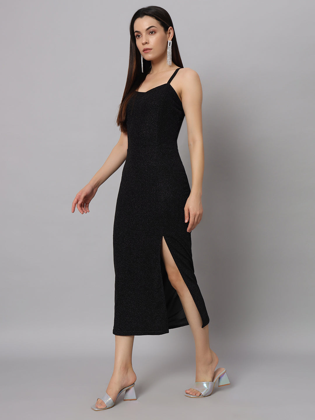 Lycra Sleeveless Maxi Party Dress Bodycon Black