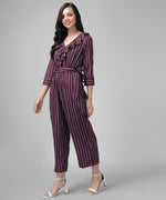 Crepe Quarter Sleeves V-Neck Stylish One Piece Party Jumpsuit