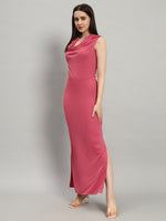 Lycra Cowl Neck Bodycon Maxi Sleeveless Party Dress Onion Pink