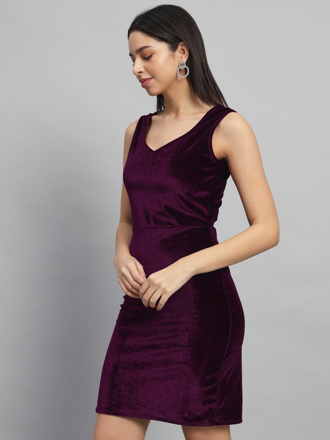 Sleeveless Velvet Bodycon Party Dress Wine