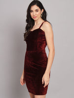 Shoulder Strap Sleeveless Bodycon Party Dress Maroon