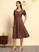 Plum Gold Shimmer Fit & Flare Midi Dress