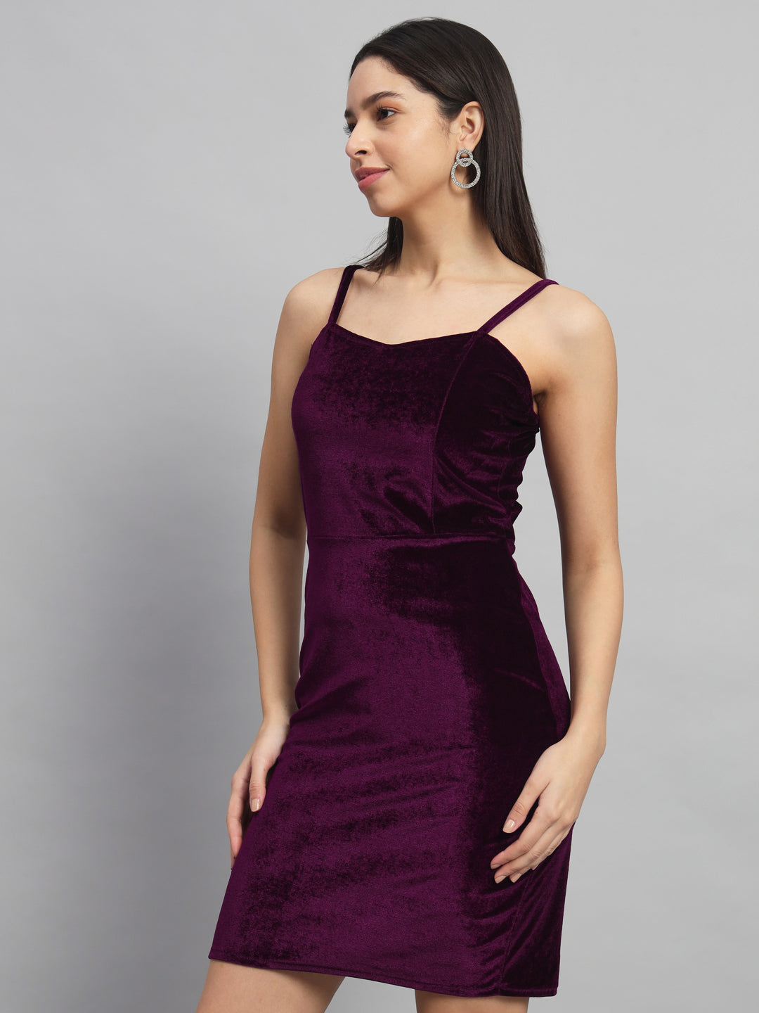 Shoulder Strap Sleeveless Bodycon Party Dress Maroon