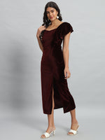 One Flared Sleeve Bodycon Party Dress Wine