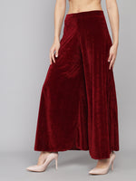 Women Velvet Wide Leg Palazzos Maroon