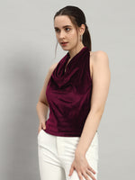 Halter Neck Top Velvet Sleeveless Party Outfit Scarlet Wine