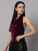 Halter Neck Top Velvet Sleeveless Party Outfit Black