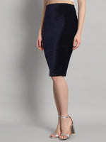 Back Slit nee Length Skirt for Women Navy Blue