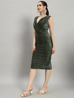 Deep V-Neck Sleeveless Bodycon Party Dress Dark Olive Green