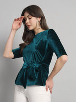 Half Sleeeves Front Tie Waistband Party Top Rama Green