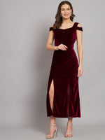 Maxi Style Cold Shoulder Bodycon Party Dress Wine