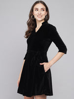 A-Line Quarter Sleeves V-Neck Party Dress Black