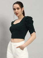 Lycra Party Puff Sleeves Readymade Blouse Top Black