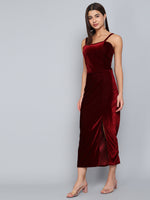 Maxi Sleeveless Velvet Square Neck Bodycon Dress Sporty Maroon