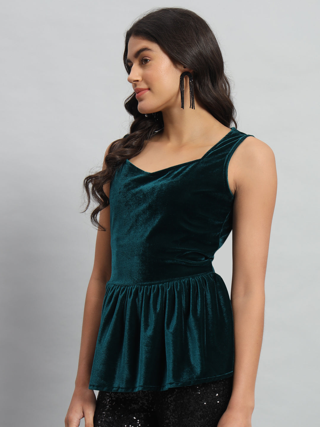 Waistline Ruffle Sleeveless Party Top Rama Green