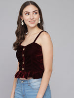 Hemline Ruffles Sleeveless Party Crop Top Maroon